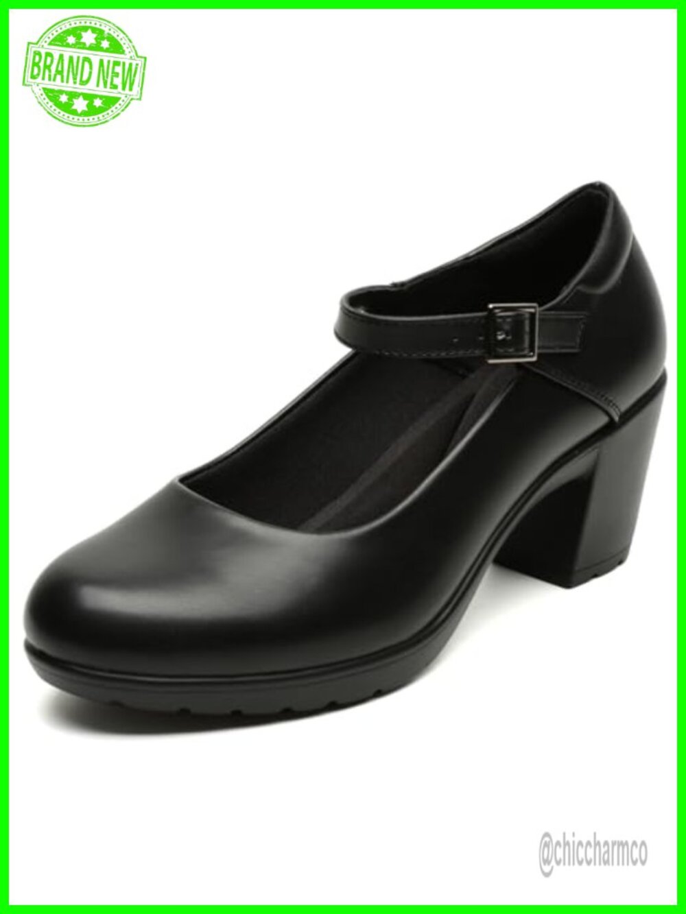 Women's Mary Jane Chunky Heels 7CM Block Heel Closed Toe Faux Leather Ankle